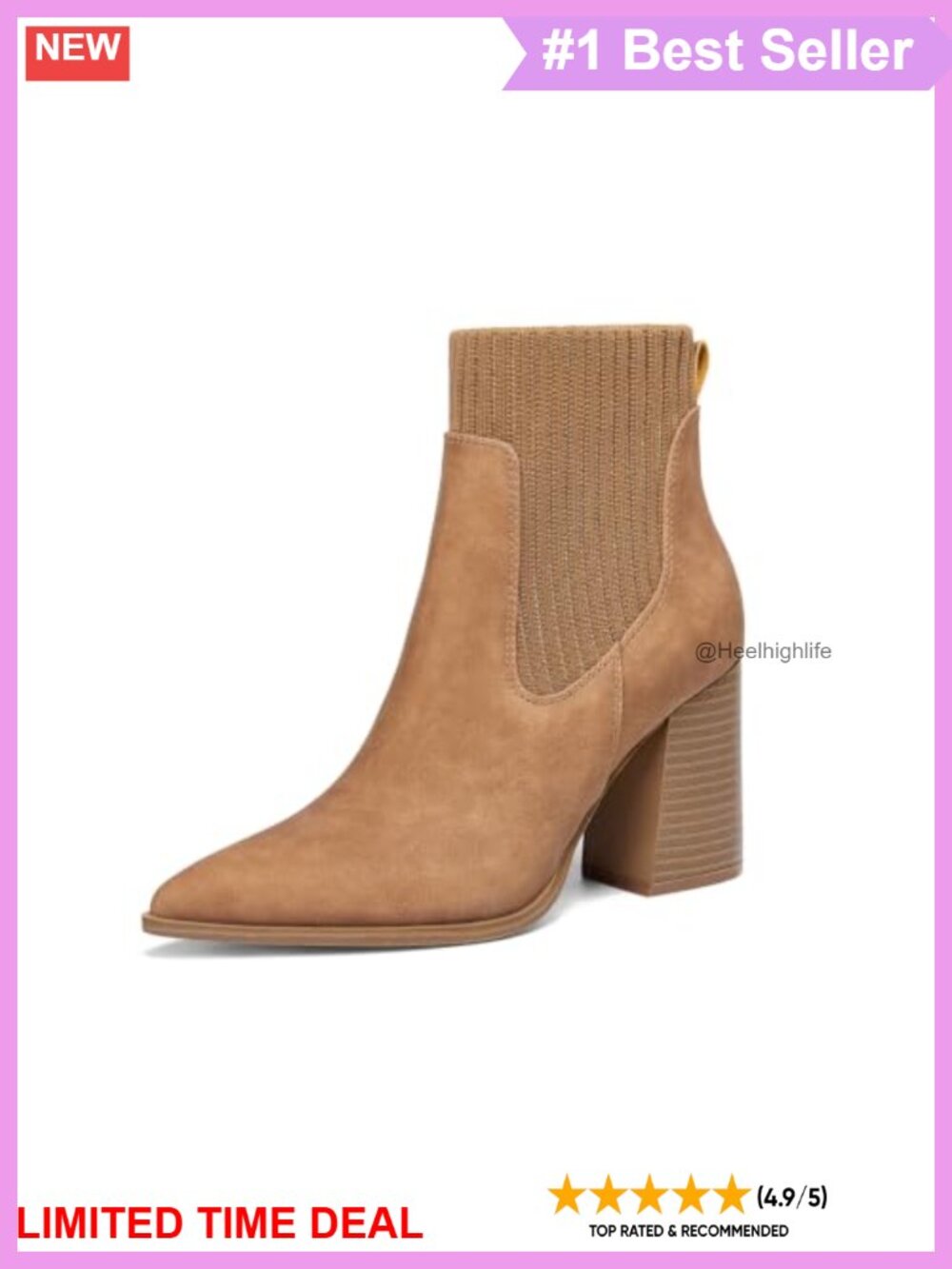 Faux Leather Pointed Toe Chunky Heel Chelsea Ankle Boots